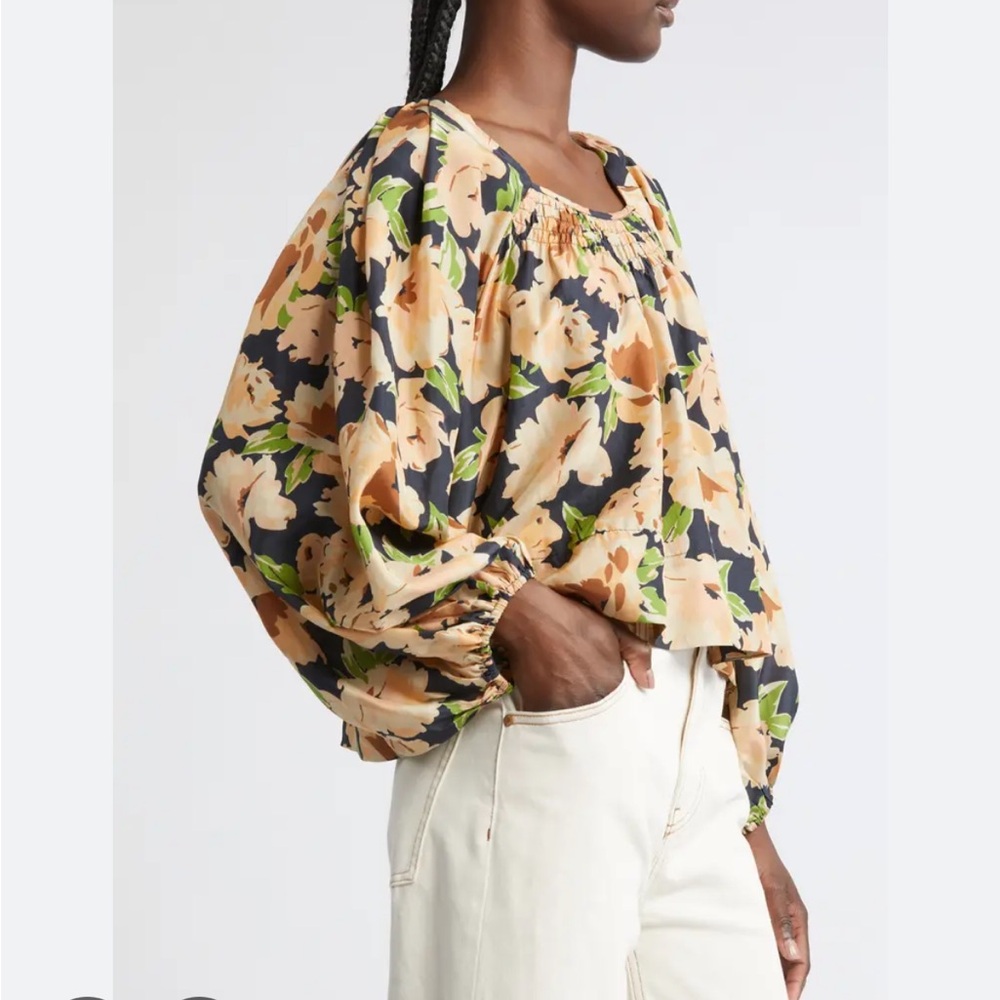 THE GREAT. Magpie Silk Top in Victorian Rose Print - Picture 7 of 12